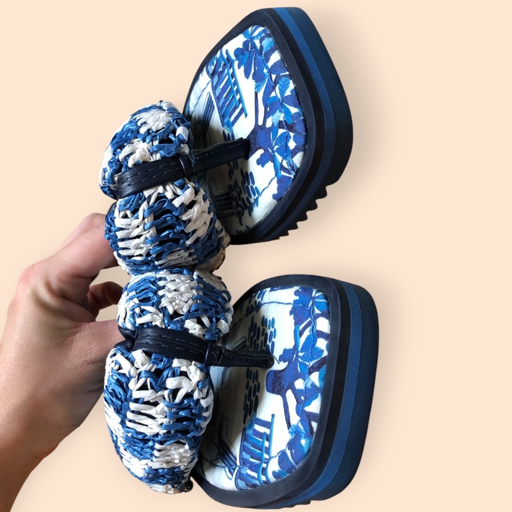 Farm Rio NEW Sweet Rio Raffia Puffy Flip Flop Blue White Vegan Summer Women US 6 - Picture 14 of 16
